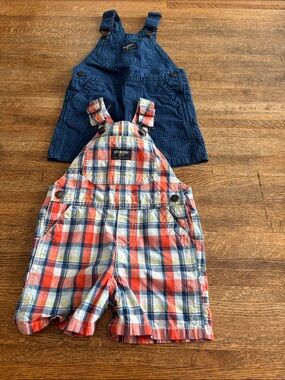 OshKosh B'gosh Plaid and Checkered Overall Shorts size 12 M Great Condition!